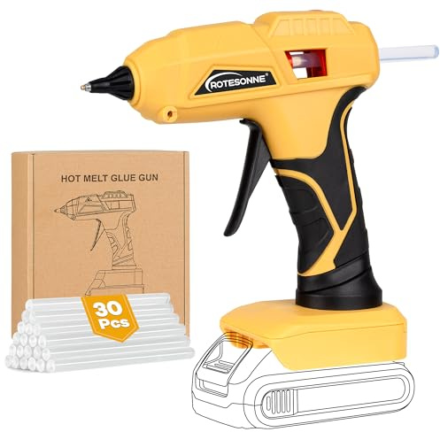 ROTESONNE Pistolet à colle chaude sans fil compatible avec batterie DeWalt 20 V (outil uniquement), kit de pistolet à colle portatif sans fil avec 30 bâtons de colle de taille minil pour loisirs