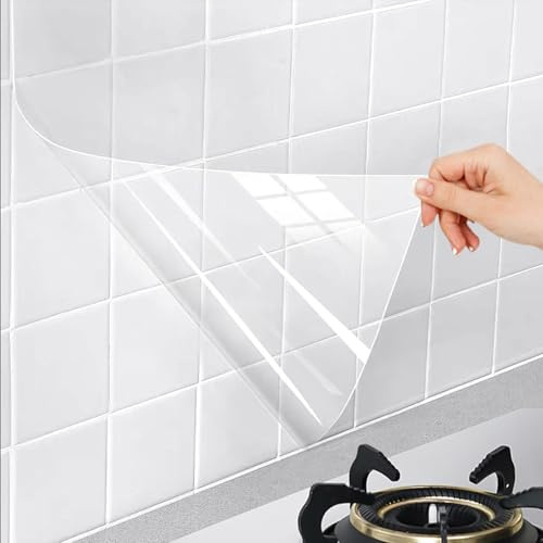 Clear Contact Paper Roll Self Adhesive Kitchen Backsplash Wall Protector Removable Transparent Kitchen Oil Proof Waterproof Film Peel and Stick Heat Resistant Wallpaper for Cupboard Furniture Door
