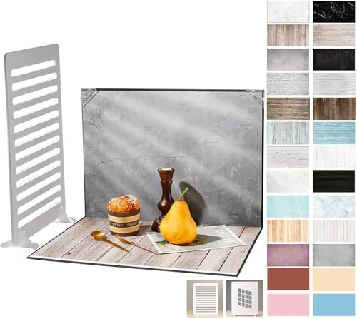 ZUOMIDIE 13Pcs 26 Patterns Double Sided Background Paper Photography Background Boards Set with 2 Piece Window Light Shadow Board and Reflective Panel for Small Product Photo