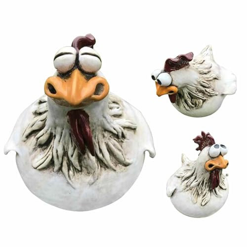 Lot de 3 poulets décoratifs de jardin en résine synthétique - Résistants aux intempéries - Tabouret de clôture en céramique - Décoration de jardin - Visage amusant - Clôture de poulet - Décoration de