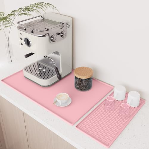 Alfombrilla de silicona grande para cafetera, 40 × 60 cm, plegable y antideslizante, con revestimiento extraíble, apta para fregaderos de cocina y secado de vajilla