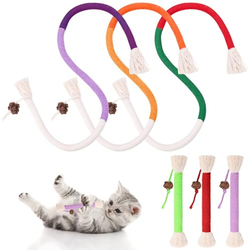 Partideal 6 Stück Kauspielzeug Katzenbeißseil Katzen Spielzeug, Interaktives Spielzeug für Katzen, Matatabi Stick Katze für Zahnpflege Zahnreinigung Stressabbau