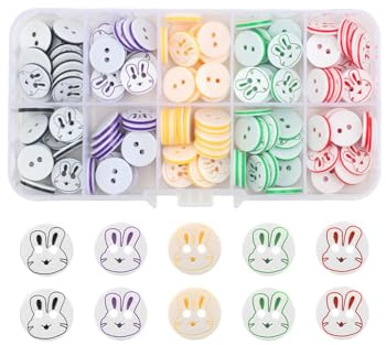 Hopzab 150 Pcs Cute Rabbit Buttons Resin Plastic Craft Buttons Knitting Sewing Button Round Sewing Button with Plastic Storage Box for Craft Baby Kids Clothing Knitting DIY Decoration