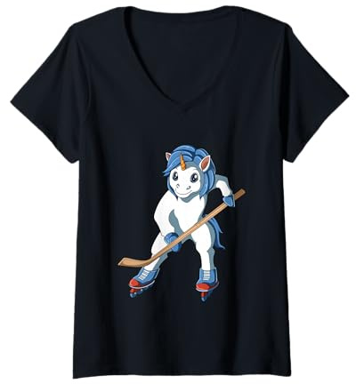 Mujer Divertido Unicornio de Hockey Camiseta Cuello V