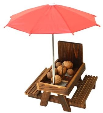 Distributeur de nourriture pour écureuil pour l'extérieur | Avec parasol en bois, table d'alimentation pour écureuils | Table de pique-nique en bois au design amusant pour noix et maïs à placer dans