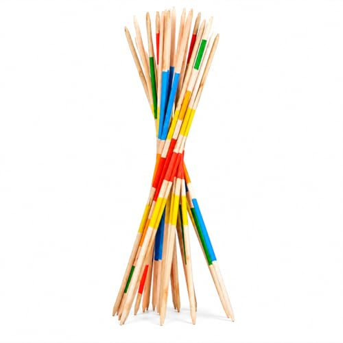 GRENADINE BOUTIQUE Jeu de Mikado en Bois Geants Colores – Jeu Adresse Concentration Dexterite Famille Enfants Adultes – Jeu Classique Transportable avec Filet Rangement – 25 batonnets 80 cm