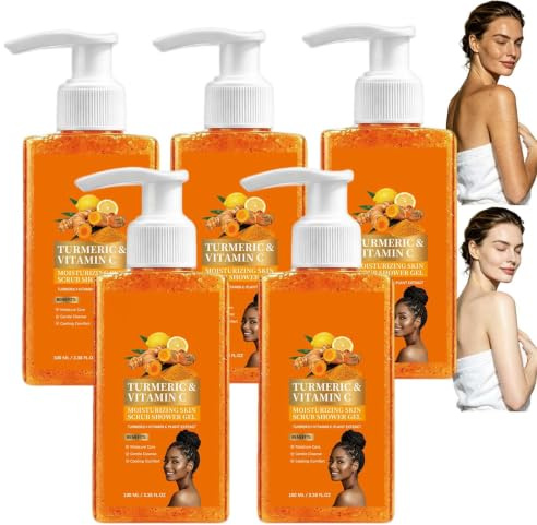 Gurkmeja vitamin C skrubba body wash, ljusare kroppsskrubb, fuktgivande peeling body skrubba tvätta gel, fuktgivande kropp tvättgel för torr och grov hud (5 st)