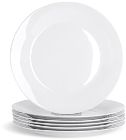 Argon Tableware 12-Piece Classic White Dinner Plates 27cm - Dishwasher and Microwave Safe Porcelain 10.5 inches Large Main Course Plate Dinner Serving Dishes Set