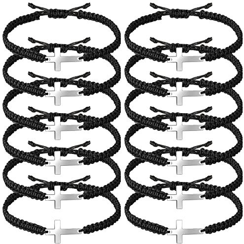 Jadive 12 Pcs Cross Bracelets Bulk, Black