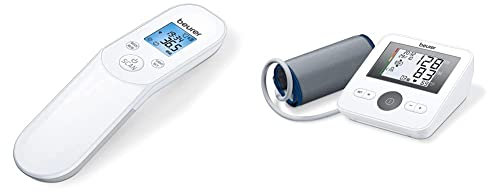 Beurer FT 85 kontaktloses digitales Infrarotthermometer, schnelles Fieberthermometer zur hygienischen & BM 27 Oberarm-Blutdruckmessgerät mit Manschettensitzkontrolle, für Oberarmumfänge von 22-42 cm