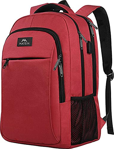 MATEIN Travel Laptop Backpack, 15.6 Inch Computer Backpack with Laptop Compartment USB Charging Port, Men Computer Rucksack Anti Theft Water Resistant Work Office Bag for Women, Red