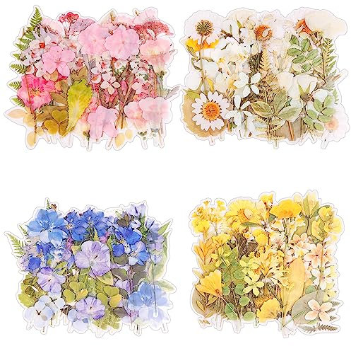 160 Pcs Flower Stickers for Scrapbooking Transparent Fower Scrapbook Stickers Dried Flowers Sticker Decals Plant Floral Sticker for Scrapbook Supplies, DIY Craft, Planners, Journal, Notebook, Laptop