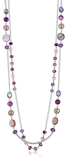 FULU AUTUMN Damen Statement Kette Lange Perlenkette Silber Chain Zwei Strang Modeschmuck Halskette Geburtstagsgeschenk(Purple)