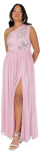 Maya Deluxe Dam Maxiklänning One Shoulder Ärmlös Sequin Embellished Floral Tulle A-line för Tillfälle bal balklänning klänning, körsbärsblom, 34