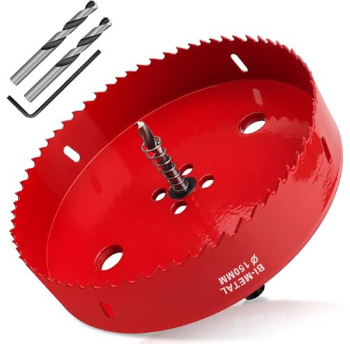Yeepeo Sierras de Corona 150mm, M42 HSS Bi-Metal Corona Taladro con Adaptador Hexagonal y Taladro, Corona Metal para Pladur Madera Plástico, 1 pieza Rojo