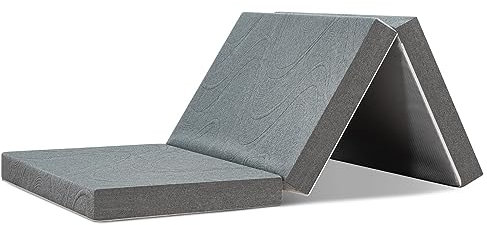 IYEE NATURE Premium Klappmatratze, Anthrazit Dreifach-Faltmatratze aus Memory-Schaum mit waschbarem Bezug, Faltmatratze für Reisen, Camping, Boden, Gästebett, Matratze (90x200x15cm)