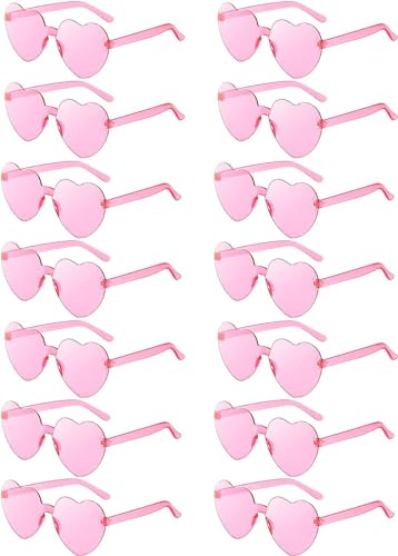 Daover 14 Pares Gafas de Sol Corazón, Divertidas Gafas de Boda, Cumpleaños, Fiesta de Carnaval y Cosplay, Rosa