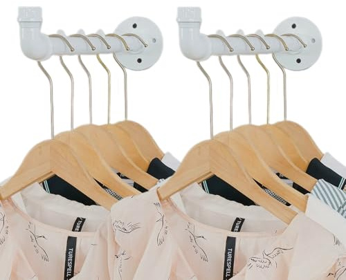 Homeyeeng Lot de 2 porte-vêtements muraux industriels – Cintre en métal robuste avec crochet, porte-vêtements mural, barre de penderie murale pour vêtements, tringle de suspension pour placard, blanc