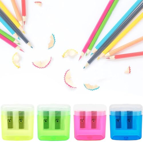 KOLZEMV Sacapuntas, Sacapuntas de 4 Colores con Deposito, sacapuntas con deposito,Sacapuntas de Doble Agujero,Sacapuntas Portátiles,Antideslizantes de Seguridad,Adecuadas para Uso Doméstico y Escolar