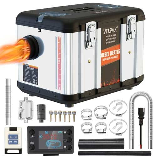 VELPAX Chauffage Diesel 8 KW 12V Tout-en-Un Portable Chauffage à Air Diesel,0,16-0,52 L/h Réchauffeur d'air Diesel 8-36 ℃ Réglable 15-20 m² Contrôle Intelligente LCD Réservoir 5 L pour Bateau Auto
