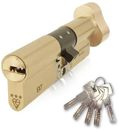 IRONWORX® Cerradura de puerta de latón de 40 mm (giro) / 55 mm (llave) (95 mm) APECS de alta seguridad grado diamante TS007 BSI de 3 estrellas con función de giro de pulgar de escape, incluye 5 llaves