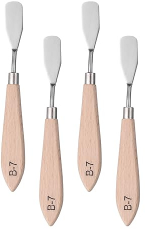 QUARKZMAN 4pz Coltello a Paletta per Pittura 7,09 Lama in Acciaio Inox Spatola Coltello per Palette Design Manico in Legno Faggio per Olio Acrilico Tavolozza Colori