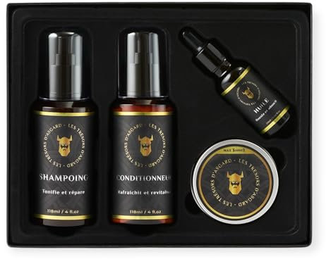MAX BARBER - Coffret Soin Barbe 4-en-1 - Huile, Shampoing, Conditionneur et Baume - Efficacité Cliniquement Prouvée