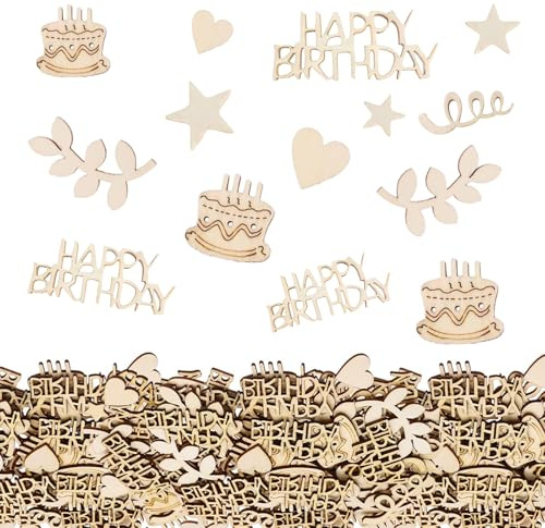 100 stycken Happy Birthday-konfetti, spridningsdekoration, trä, Happy Birthday-dekoration, bordsdekoration, födelsedag, födelsedagstårta, dekorationer, lämpliga för pojkar, flickor, barnfödelsedag