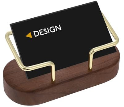 Sliverdew Visitenkartenhalter Holz Visitenkartenständer aus Walnussholz und Messing, für den Schreibtisch Visitenkarten Aufbewahrung, Visitenkartenständer Holz Visitenkartenhalter (Abgerundete Ecken)