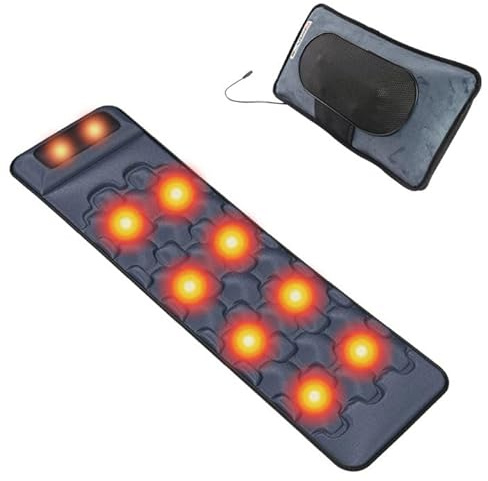 Colchoneta de Masaje Corporal Completo Eléctrica 160x50cm con Calor, 30 Cabezales de Masaje, Presión de Aire 4 en 1,Funciones de Amasado, Vibración y Calefacción, Reposacabezas Inteligente Desmontable