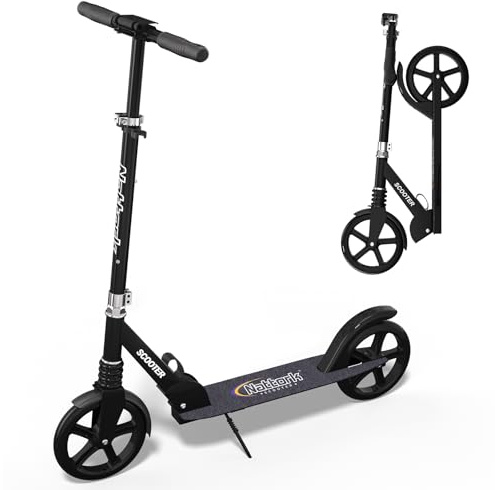 Nattork 8 Sturdy Wheels Kick Scooter for Teens & Adults - 220LB Weight Capacity, Front Shock Absorber and Adjustable Handlebar Navy Blue