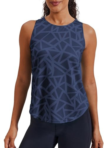 PINSPARK Sportlinne för kvinnor, simrygg, ärmlös, lätt crop top, idealisk sommaryoga och fritid, Marinblå, M