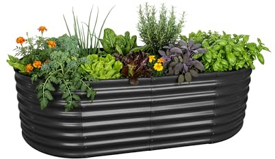 Relaxdays Huerto Elevado Ovalado de Metal galvanizado para Flores, Plantas y Verduras, 60x200x100 cm, Antracita