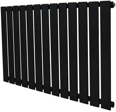 Flat Single Column Radiator 600mm x 910mm Modern Designer Single Panel Central Heating Heater Matt Black Carbon Steel Horizontal Kitchen Living Room FREE Cleaning Brush Fixing Kit & Brackets