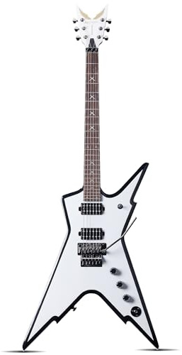 Leo Jaymz Diminator 6-String Electric Guitar, 24-Fret Solid Mahogany Body, Roasted Maple Neck, Rosewood Fingerboard, Alnico V Humbuckers, Double-Locking Tremolo System with Bone Nut (White-Black)