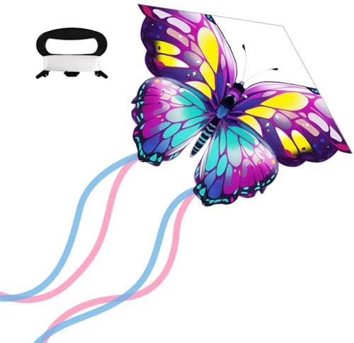 Hianjoo Cerf-Volant pour Enfants & Adultes – Cerf-Volant Papillon de 100×73cm avec 80m de Ficelle, Facile à Faire Voler, adapté aux débutants, livré avec Un Sac de Transport pour Un Transport aisé