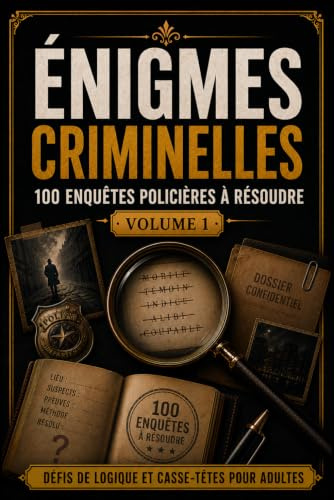 Énigmes criminelles: 100 enquêtes policières à résoudre, défis de logique et casse-têtes pour adultes.