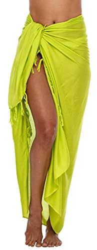 SHU-SHI Sarong baddräkt coverup för kvinnor Pareo lång strand baddräkt wrap med kokosnöt klämma, Limegrönt, one size
