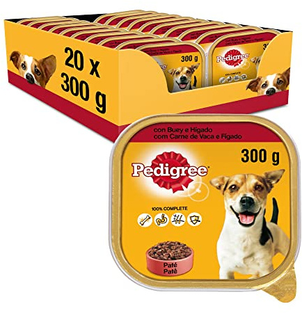 Pedigree Tarrina para Perros, Sabor Buey e Hígado, 300 g (Paquete de 20)