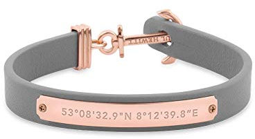 PAUL HEWITT Anker Armband Signum Koordinaten - Armband Leder Damen (Grau) mit Anker Schmuck aus IP-Edelstahl (Rosegold)