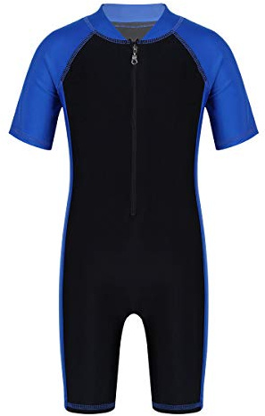 CHICTRY Kids Boys' Ultra Stretch Shorty Wetsuit Children's Zip Front UV Protection Swimming Surfing Wet Suits Blue&Black 5-6 Years