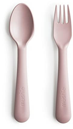 Mushie Besteckset mit Gabel & Löffel für Kinder | Wiederverwendbar Besteckset | Hergestellt in Dänemark | BPA-Frei | Sichere, Hochwertige & Langlebige Erstausstattung (Blush)