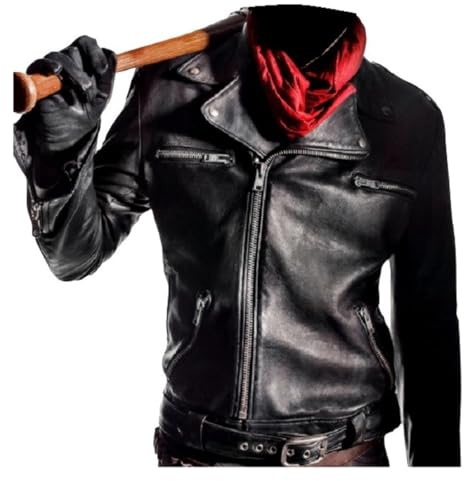 HiFacon The Walking Dead Negan Veste de moto en cuir véritable Noir