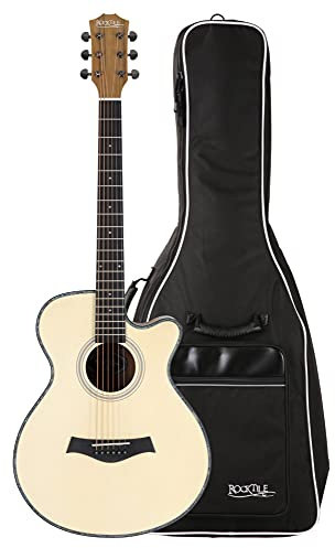 Rocktile WSC-100C NT Chitarra Western Set con Gigbag - Forma Corpo: Concert con Cutaway - Tavola: Abete - Fondo e Fasce: Mogano - Manico: Okoume - Inclusa Custodia - Naturale