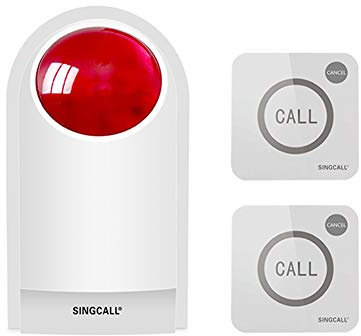 SINGCALL Kit di Allarme per Sirena Stroboscopica di Emergenza a Distanza Impermeabile per Affari Home Shop Hotel School 1 Sirena Rossa lampeggiante + 2 Pulsanti di Chiamata