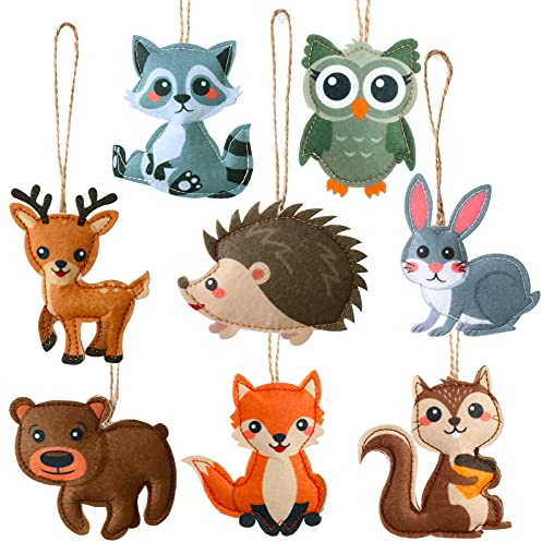 Tegeme 8 Pieces Woodland Animals Ornaments My Forest Friends Felt Animal Hanging Ornament Craft Set Cute Fall Christmas Tree Decor for Backpack Winter Birthday Party Supplies