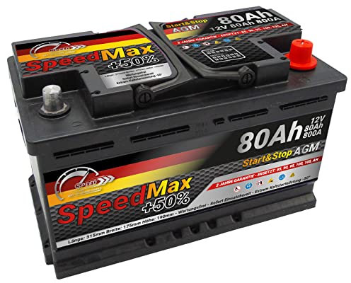SMC Autobatterie Speed Max 80Ah Agm Start&Stop 12V 800A Starterbatterie für Autos mit hohem Energiebedarf Start-Stop ersetzt 80 85 Ah 90 95ah überlegene Leistung