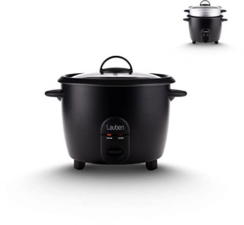 Lauben Rice Cooker 600BC Reiskocher Klein mit Fassungsvermögen 0,6l, Metalldämpfeinsatz, Deckel aus gehärtetem Glas, Dampfgarer, Antihaft-Oberfläche, Cool-Touch-Technologie, Keep-Warm-Funktion