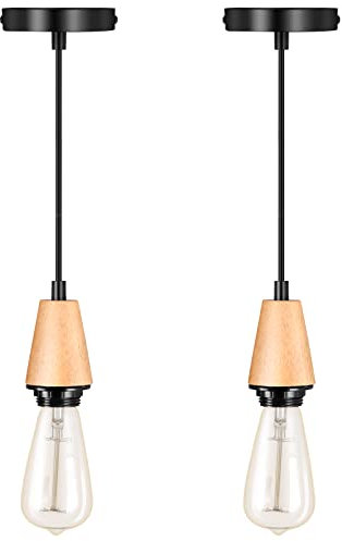 2 piezas suspensión luminaria E27 techo madera de metal ajustable 100 cm araña dormitorio cable araña negro salón industrial para bar cafetería tienda de ropa hogar hotel
