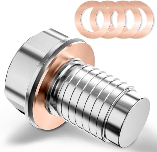 JIZZU Bouchon de Vidange Voiture M12 x 1,75 Bouchon Vidange d'huile Magnétique Inox avec 5 Pièces Rondelle Cuivre, Vis à Huile de Voiture pour Plupart Voitures